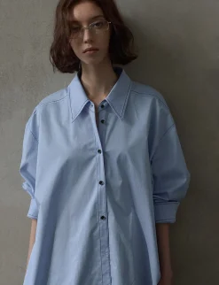 Asymmetric Blue Contrast Stitch Shirt