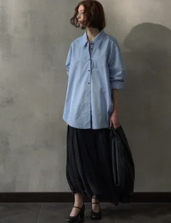 Asymmetric Blue Contrast Stitch Shirt