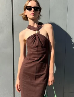 Attica Linen Gold Cuff Dress-BESTSELLER