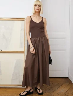 Bea Combination Maxi Dress in Brown