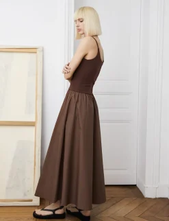 Bea Combination Maxi Dress in Brown