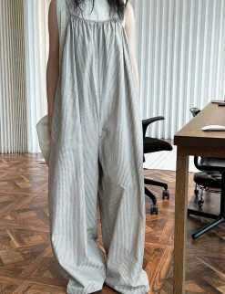 Beige Stripe Oversized Jumpsuit