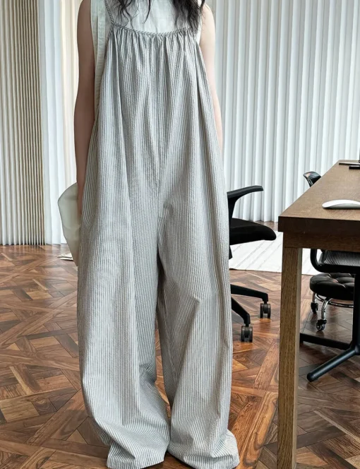 Beige Stripe Oversized Jumpsuit