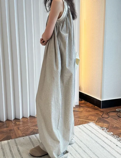 Beige Stripe Oversized Jumpsuit