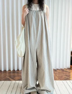 Beige Stripe Oversized Jumpsuit
