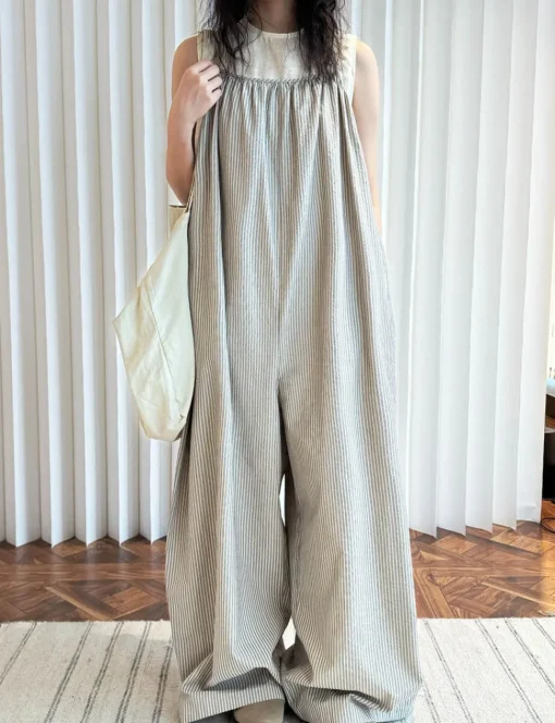 Beige Stripe Oversized Jumpsuit