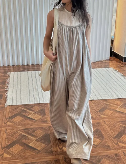 Beige Stripe Oversized Jumpsuit