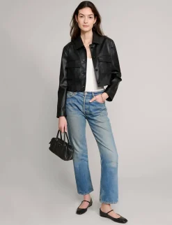 Black Leather Crop Jacket