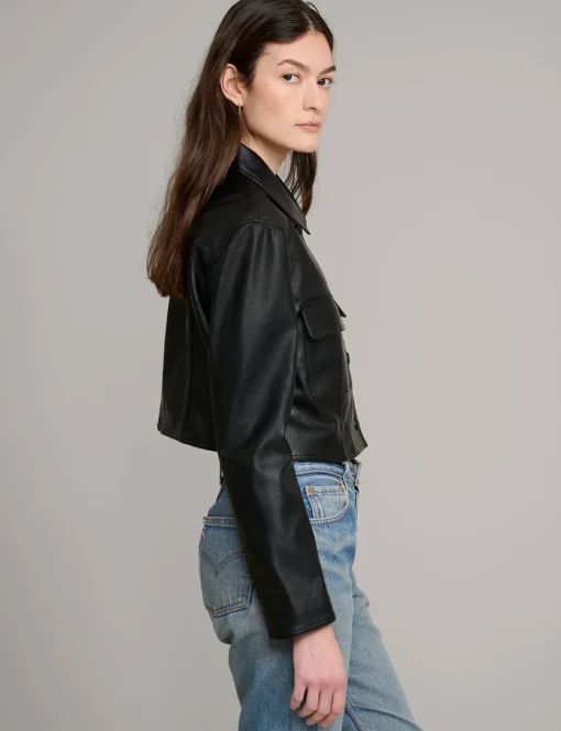 Black Leather Crop Jacket