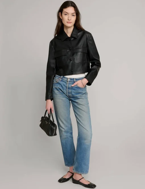 Black Leather Crop Jacket