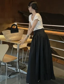 Black Poplin Skirt -PREORDER