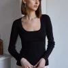 Black Scoop Neck Knit Top
