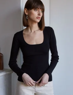 Black Scoop Neck Knit Top