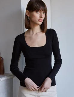 Black Scoop Neck Knit Top