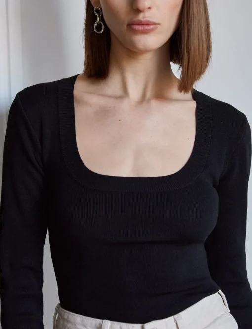 Black Scoop Neck Knit Top