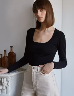 Black Scoop Neck Knit Top