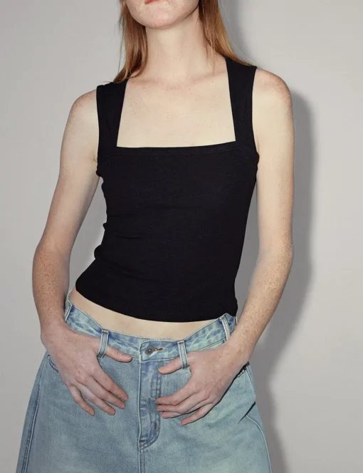 Black Square Neck Tank Top