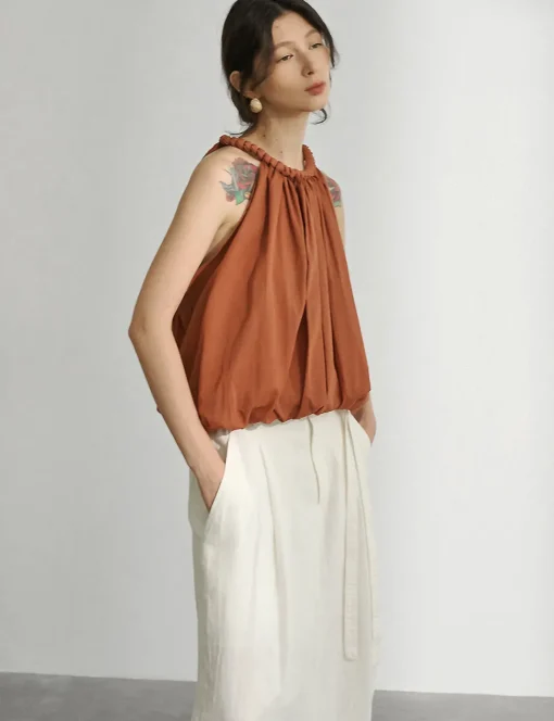 Braided Halted Puff Top in Sienna