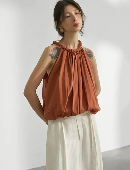 Braided Halted Puff Top in Sienna