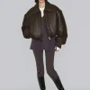 Brown Faux-Leather Bomber Jacket