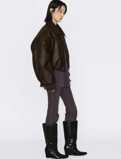 Brown Faux-Leather Bomber Jacket