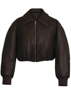 Brown Faux-Leather Bomber Jacket