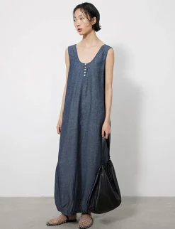Bubble Hem Chambray Dress