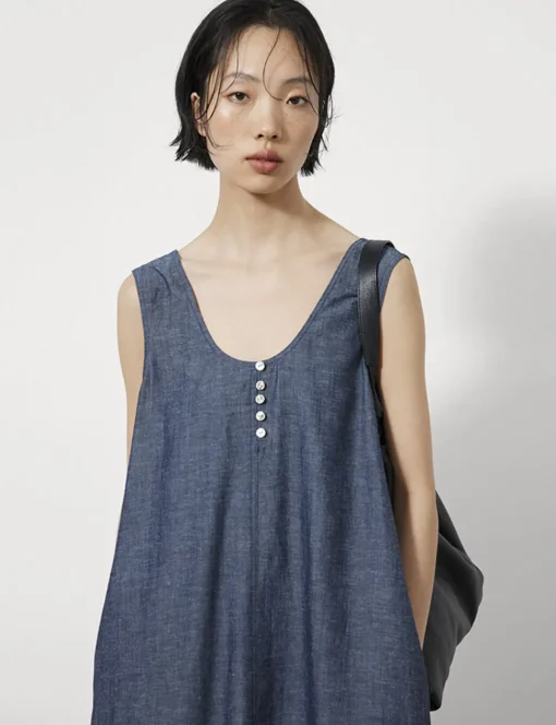 Bubble Hem Chambray Dress