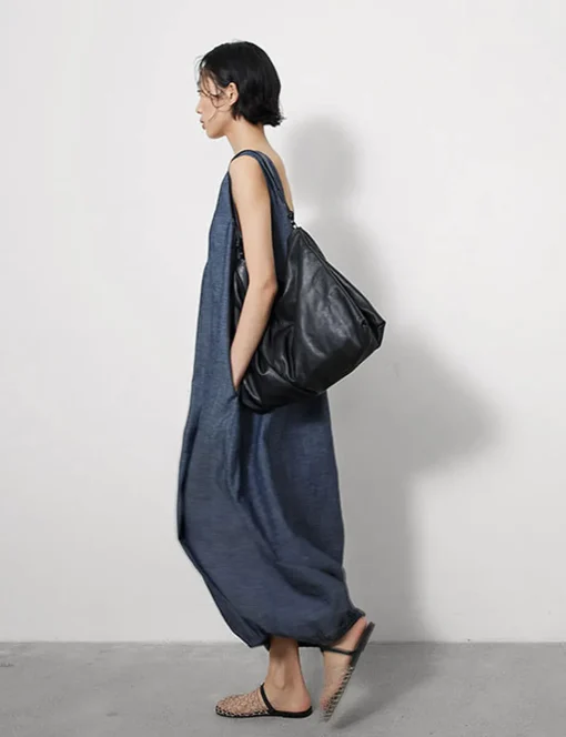 Bubble Hem Chambray Dress