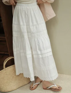Cotton Eyelet Midi-Skirt