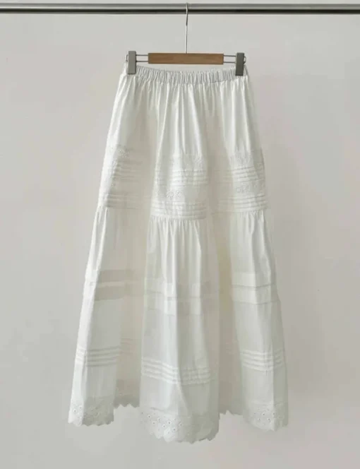 Cotton Eyelet Midi-Skirt