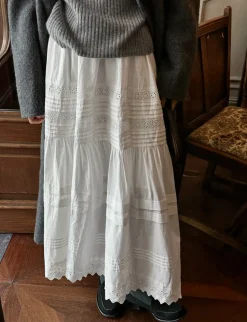 Cotton Eyelet Midi-Skirt