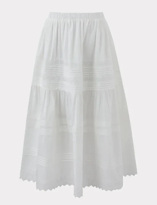 Cotton Eyelet Midi-Skirt