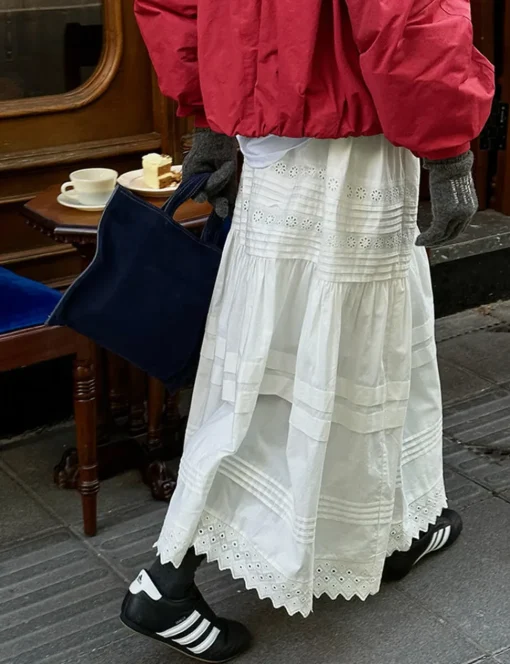 Cotton Eyelet Midi-Skirt