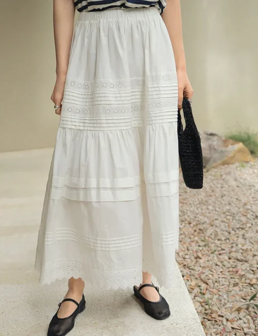 Cotton Eyelet Midi-Skirt