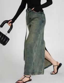 Dirty Denim Belted Maxi Skirt