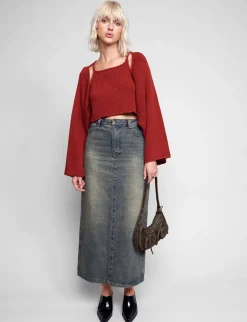 Dirty Denim Belted Maxi Skirt