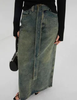 Dirty Denim Belted Maxi Skirt