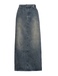 Dirty Denim Belted Maxi Skirt