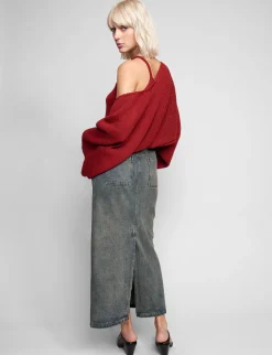 Dirty Denim Belted Maxi Skirt