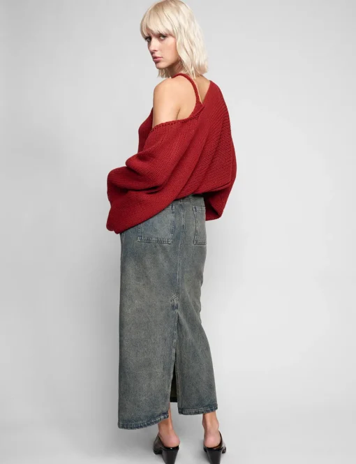 Dirty Denim Belted Maxi Skirt