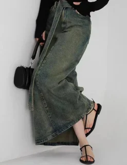 Dirty Denim Belted Maxi Skirt
