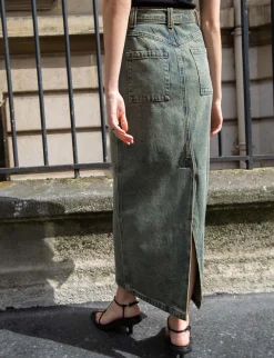 Dirty Denim Belted Maxi Skirt