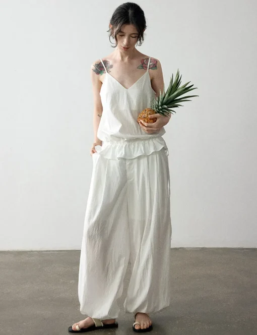 Ella White Parachute Pants-PREORDER