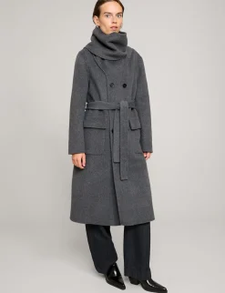 Grey Scarf Wool Coat