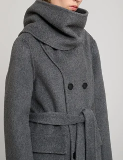 Grey Scarf Wool Coat