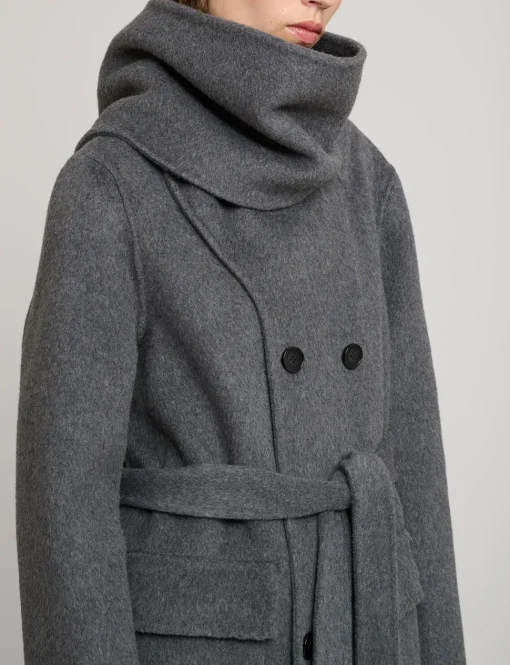 Grey Scarf Wool Coat