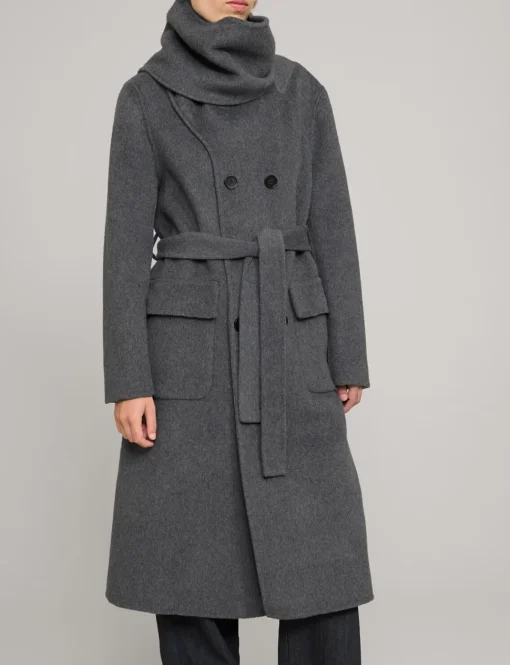 Grey Scarf Wool Coat