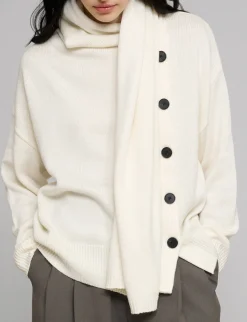 Ivory Scarf Button Sweater