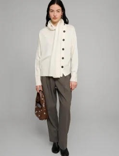 Ivory Scarf Button Sweater